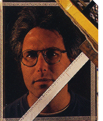 animated gif contrasting the painted portrait of Eric by Chuck Close, 1990 and the photograph it was based on