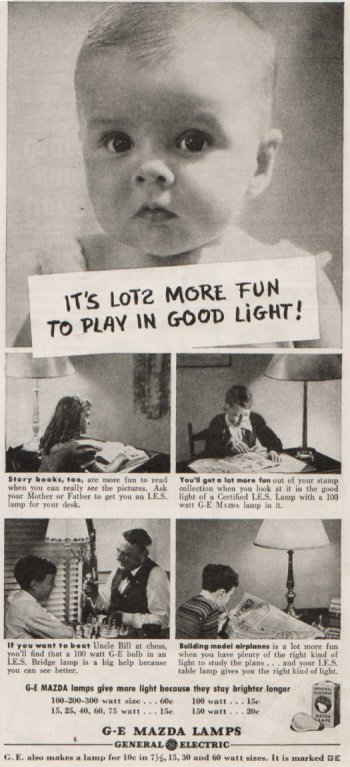 GE Electric Light ad from 1939 - It's lots more fun to play in good light