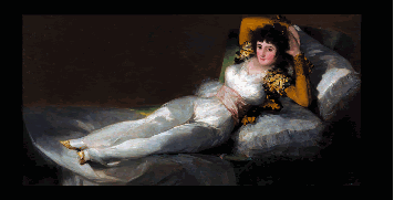 animated GIF alternating between Francisco Goya's Maja nude (La maja desnuda) and his Maja clothed (La maja vestida) making it look like the quickest striptease ever