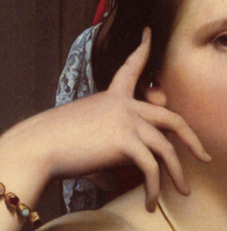 detail of the right hand in the portrait of Madame Moitessier by JAD Ingres