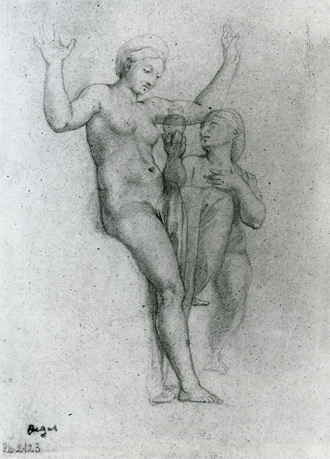 drawing copy after Raphael's Venus and Psyche by Edgar Degas