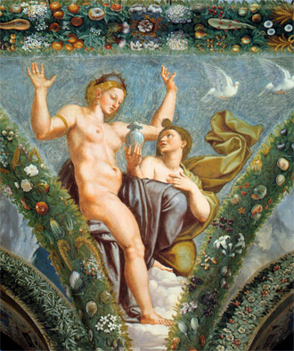 fresco painting of Venus and Psyche by Raphael, 1517-1518