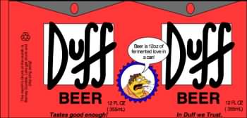 Simpsons Duff beer can label - Beer is 12 ounces of fermented love in a can